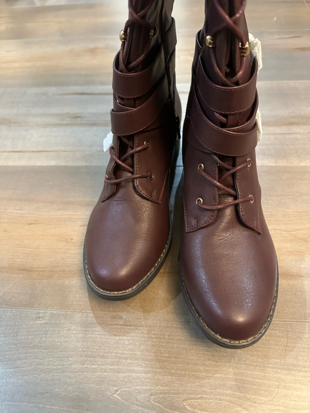 Shoe Dazzle Over-the-Knee Lace-Up combat Boots in Burgundy - Picture 6 of 8